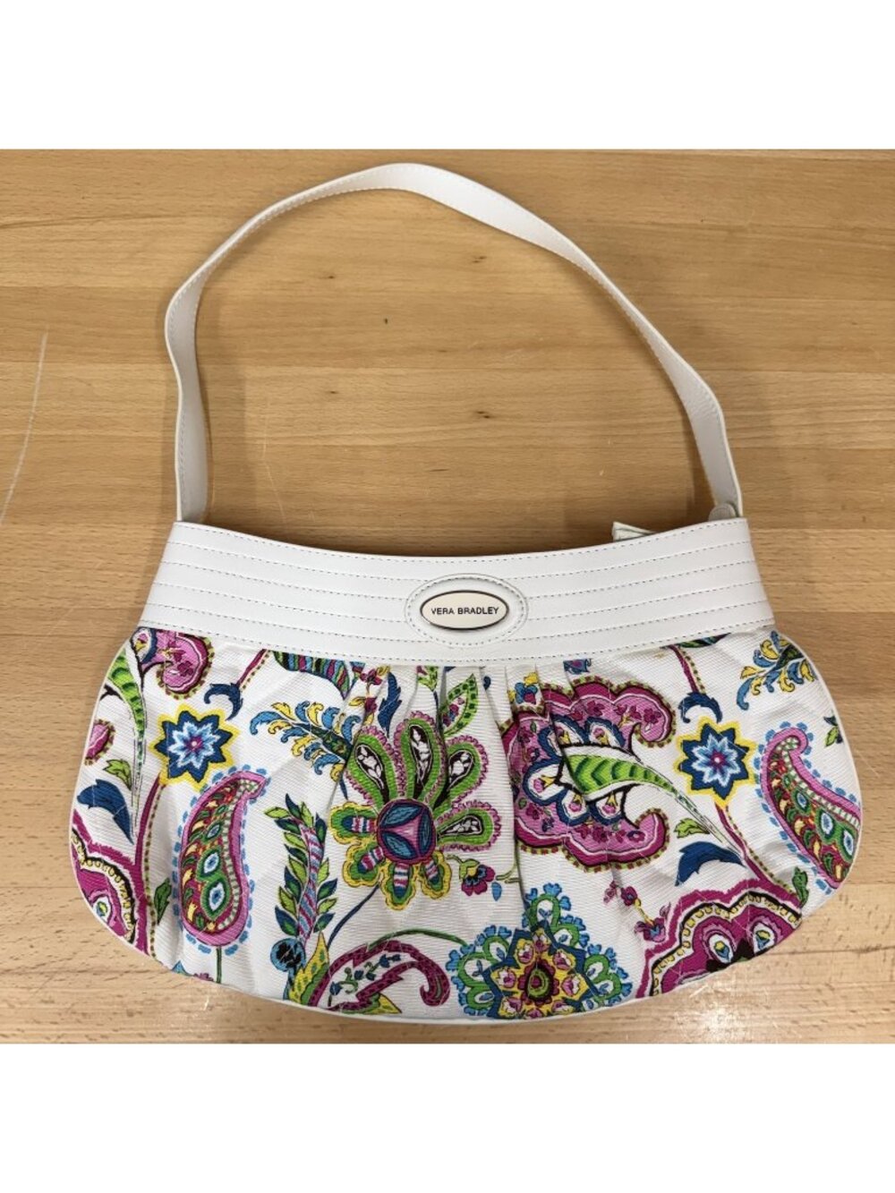 Vera Bradley Paisley Quilted Cotton Hobo Shoulder Bag White Faux Leather Trim